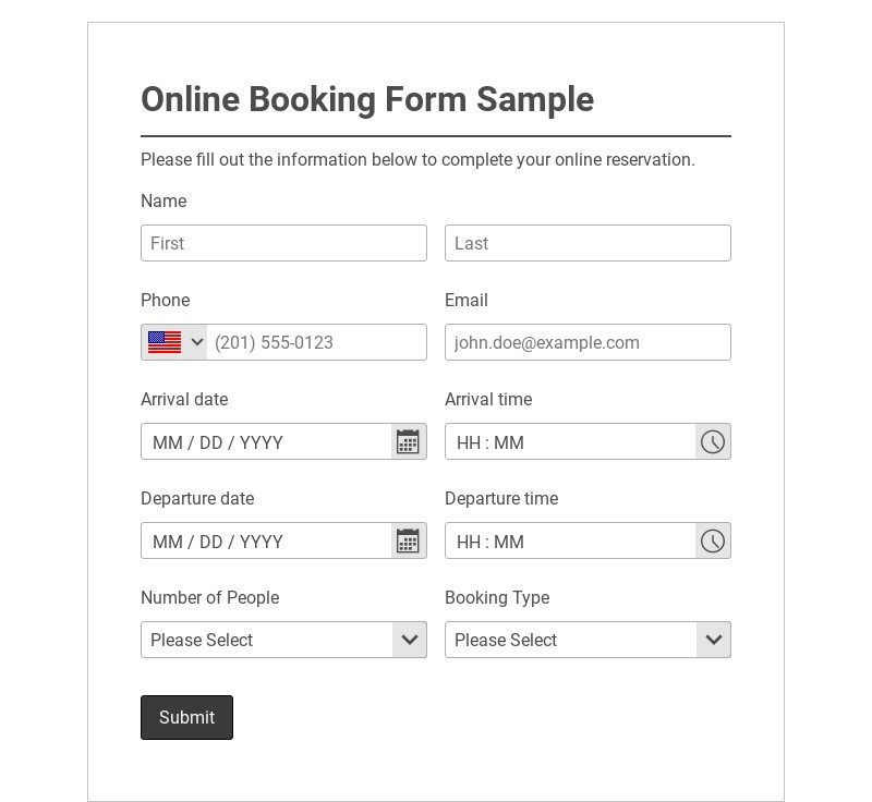 Online Booking Form Sample