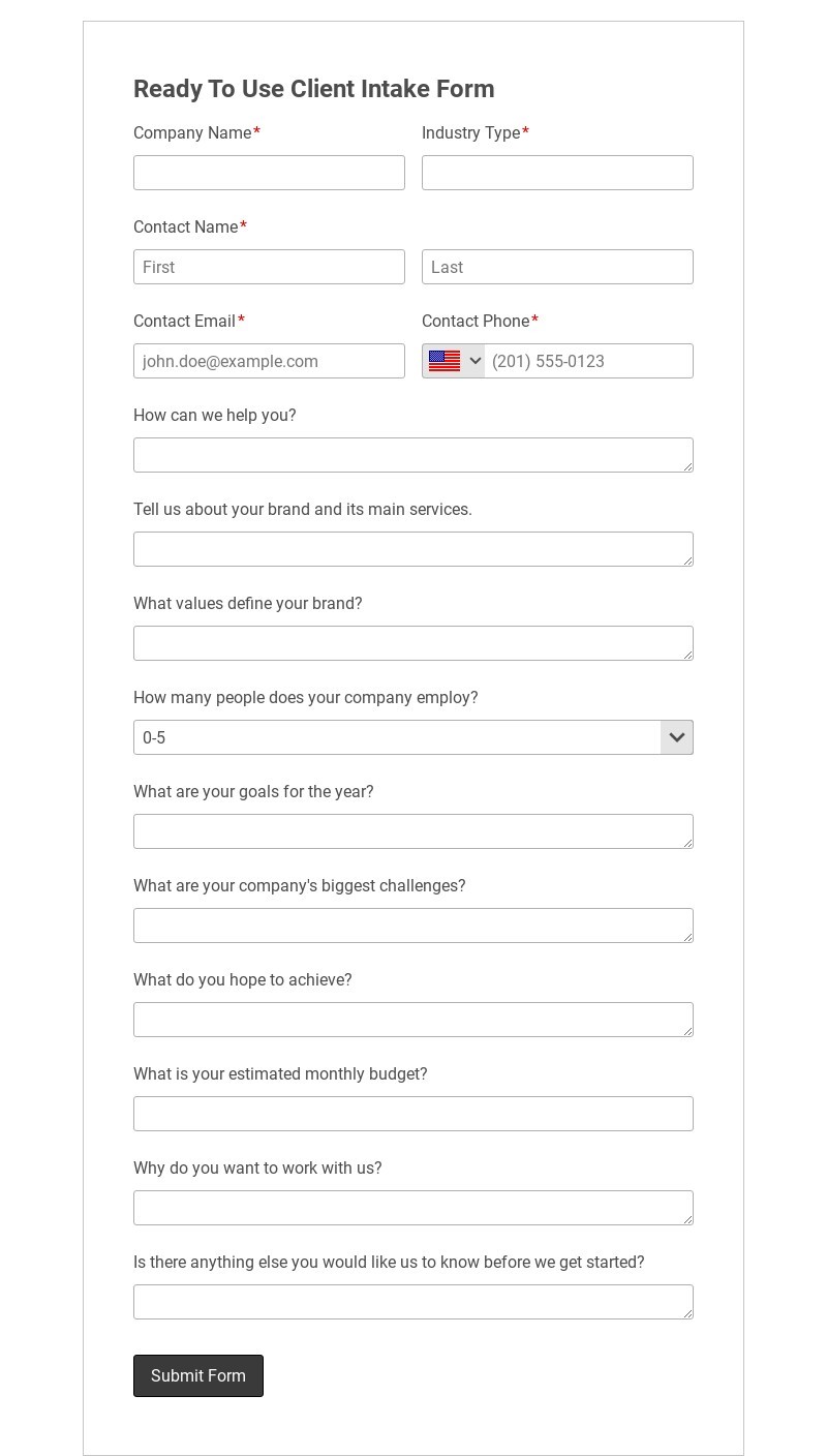 Free Client Intake Form Template