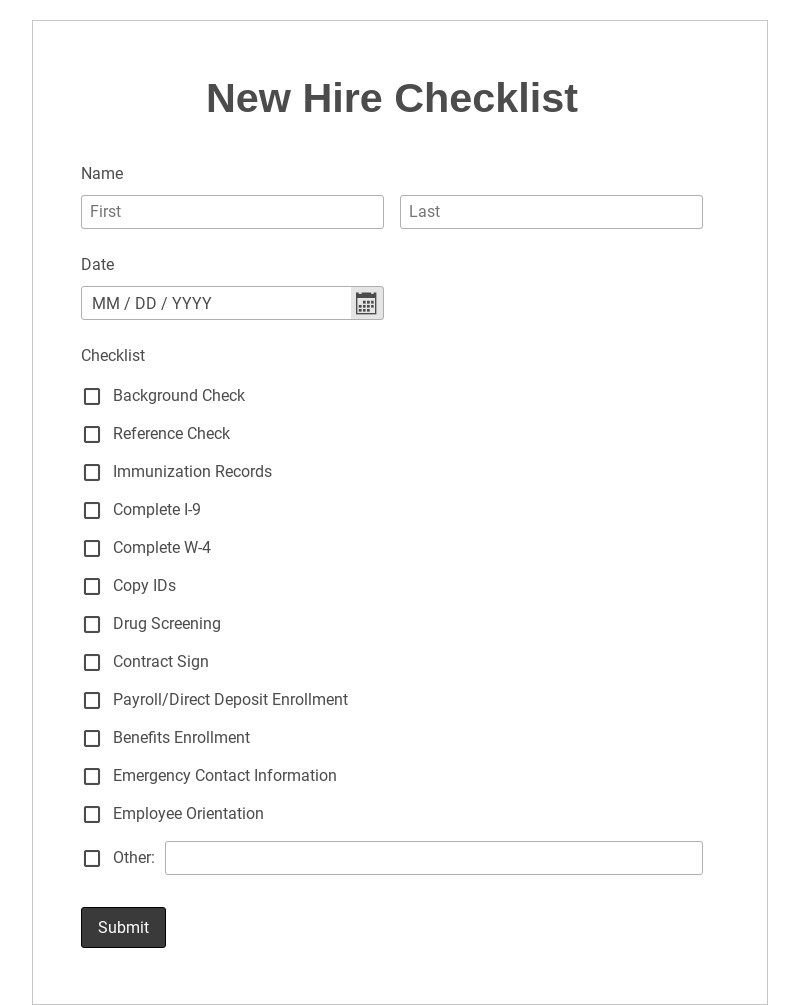 Free New Hire Checklist Form form template