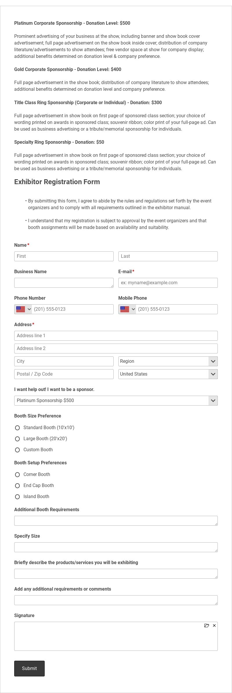 Exhibitor Registration Form Template form template