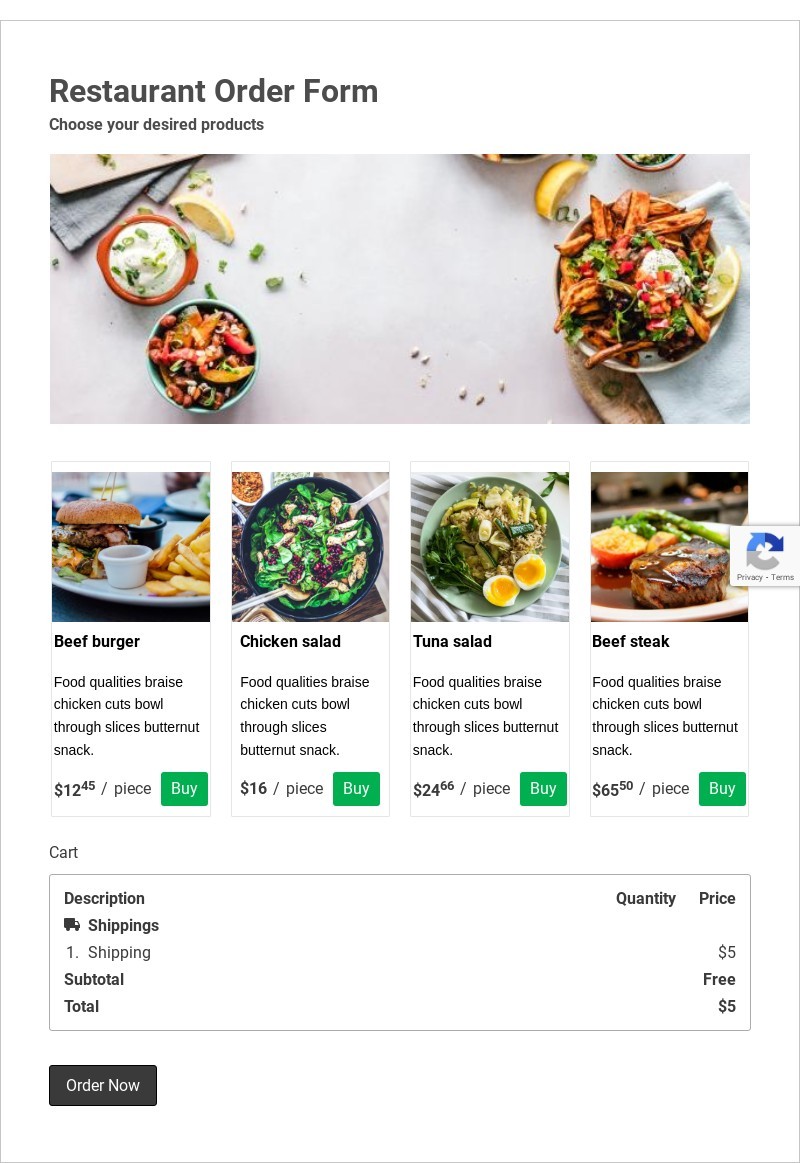 Free Online Restaurant Order Form Template