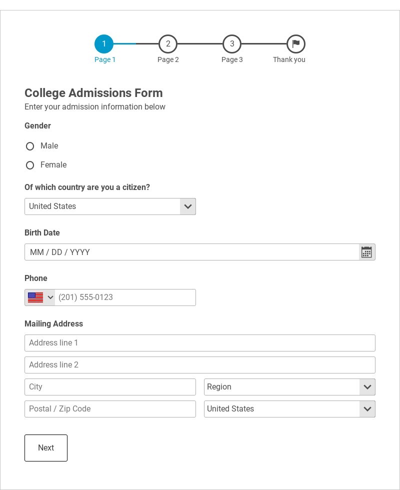 College Admission Form Template form template