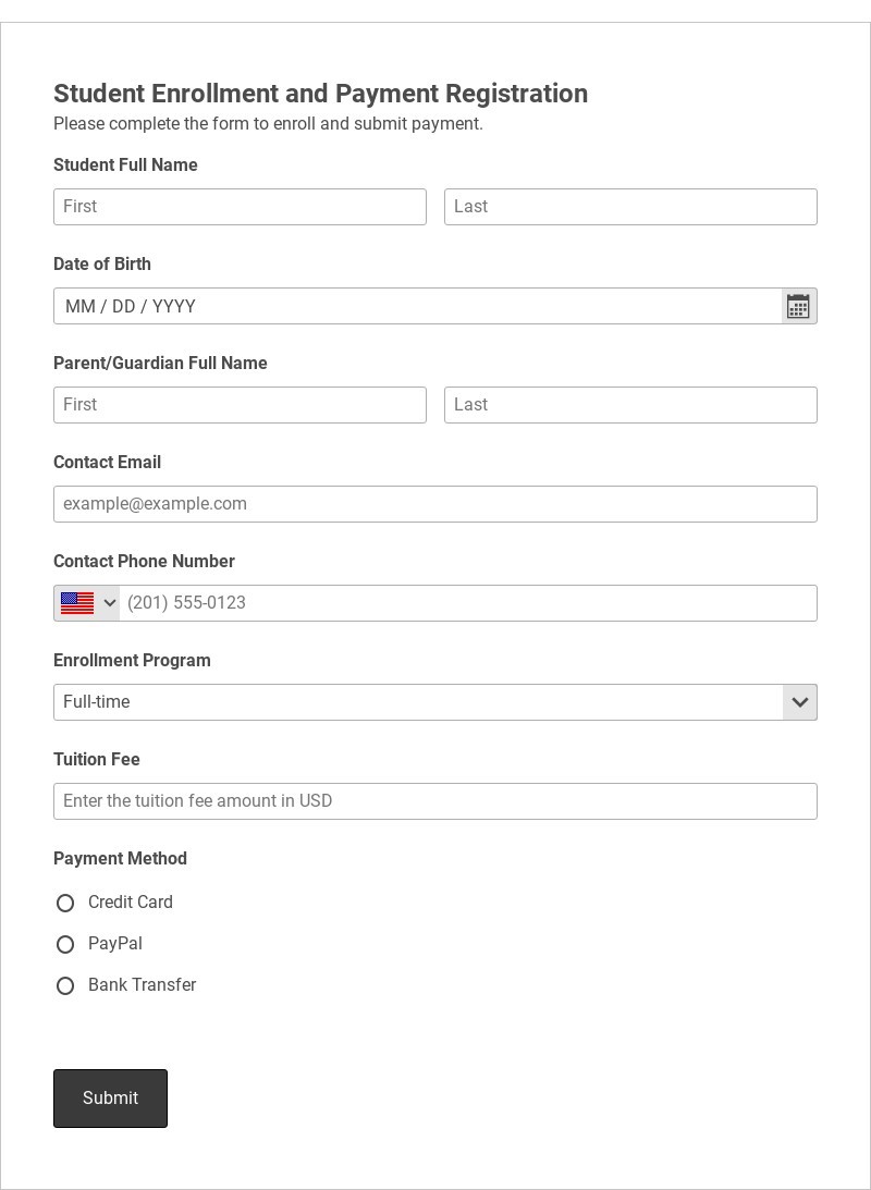 Student Enrollment and Payment Registration Template form template