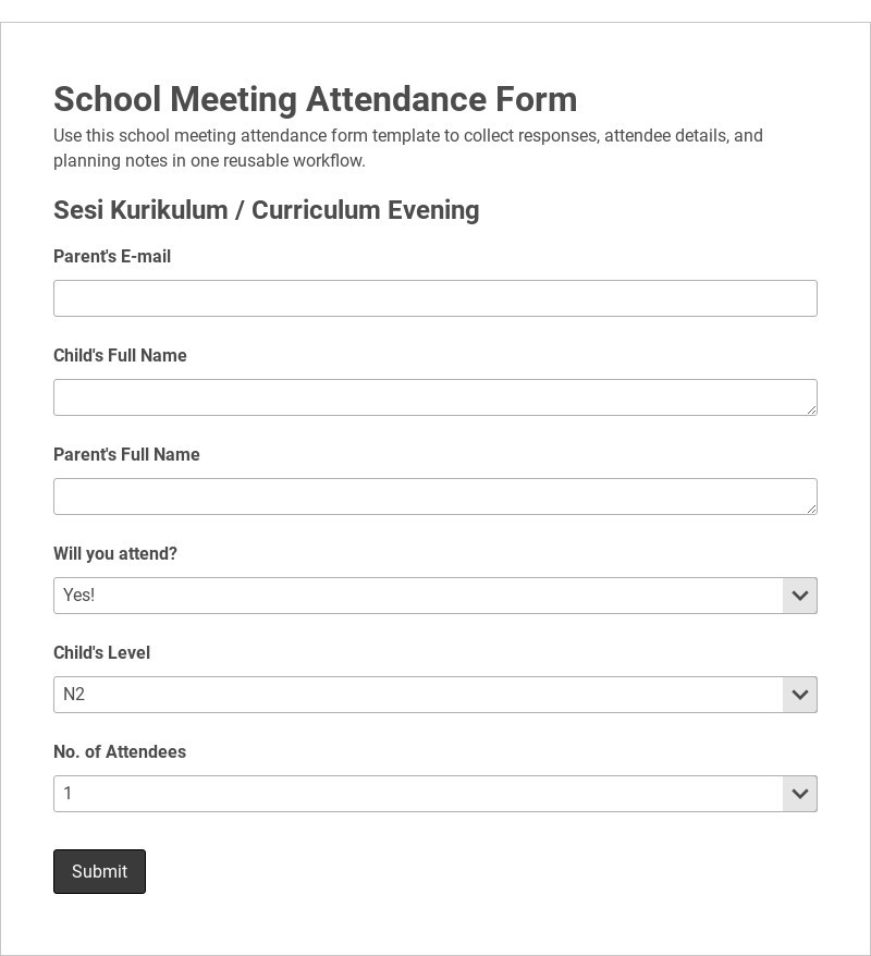 School Meeting Attendance Form