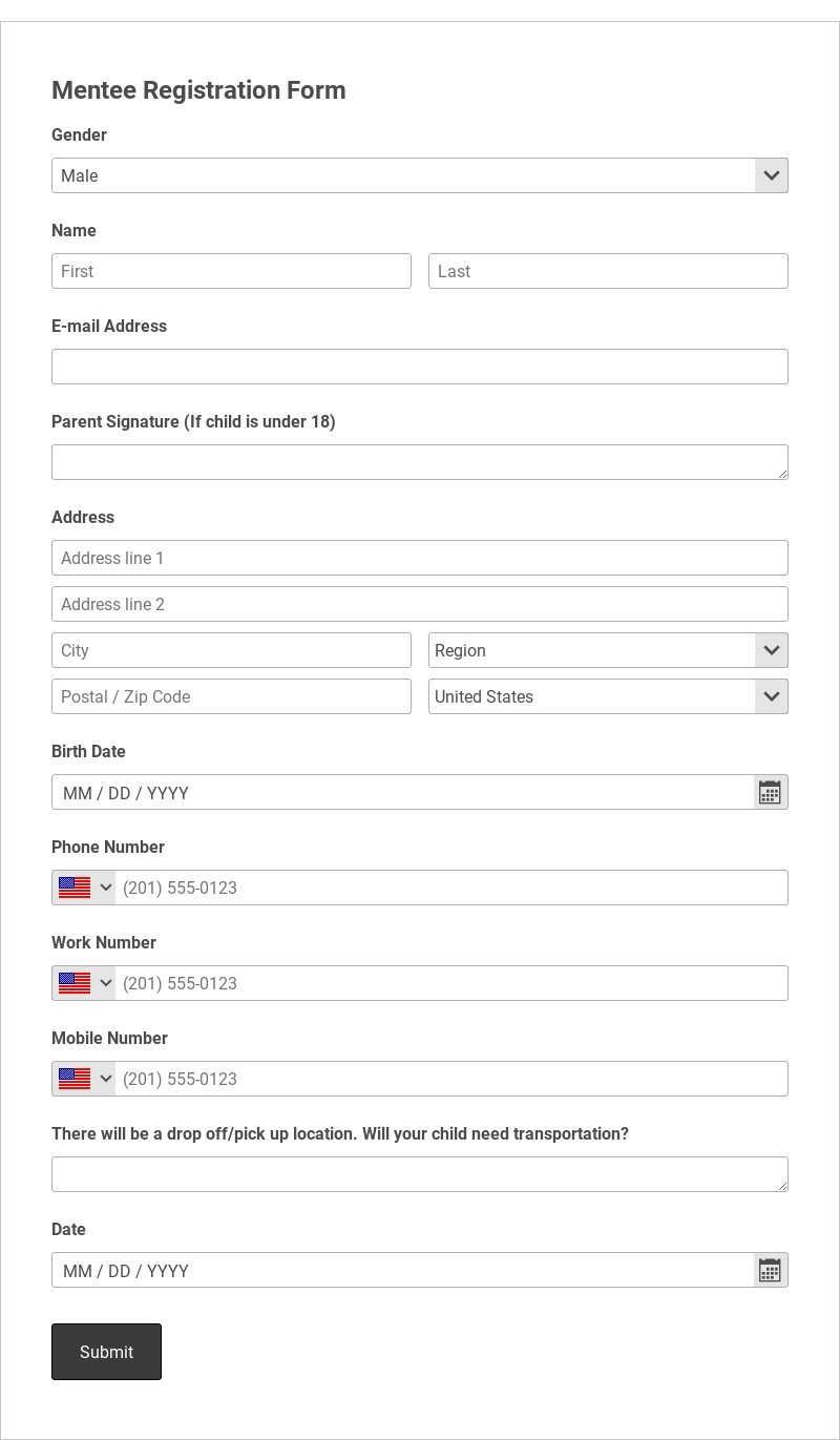 Mentee Registration Form Template