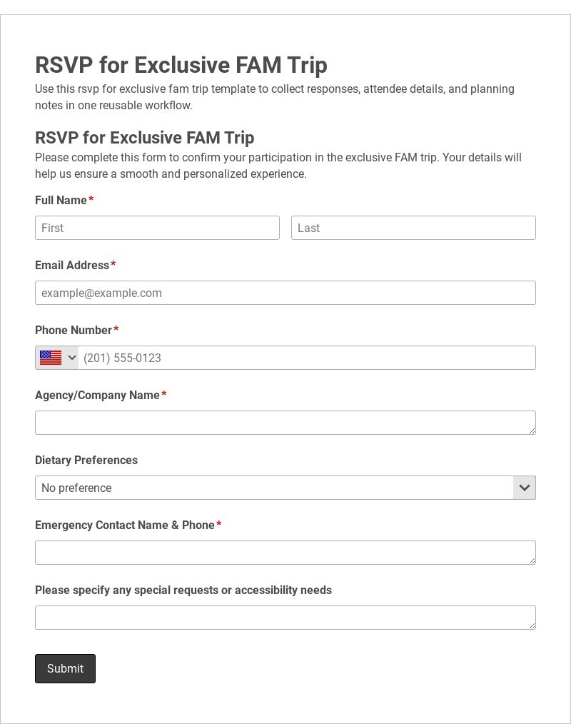 RSVP for Exclusive FAM Trip