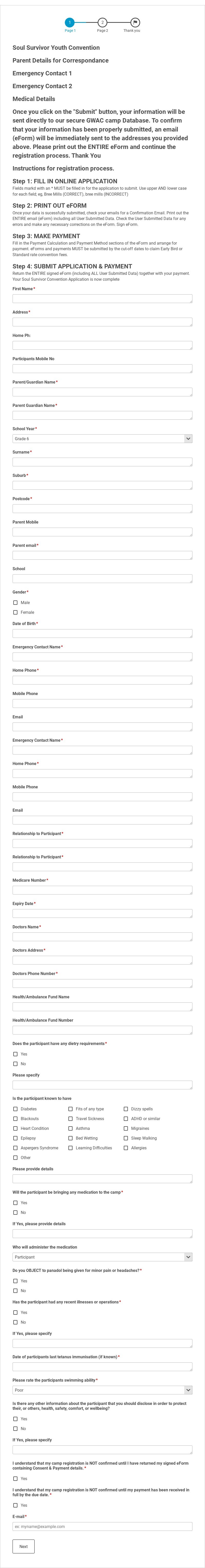 Camp Participant Registration Form Template form template
