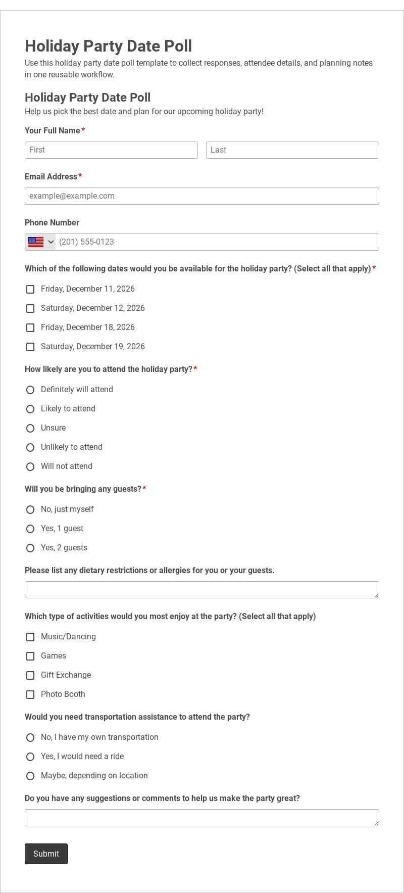 Holiday Party Date Poll