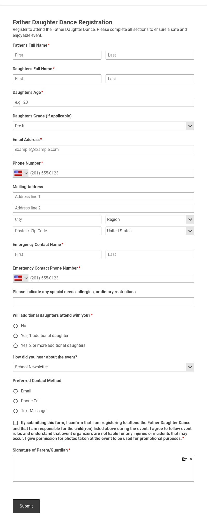 Father Daughter Dance Registration Template form template