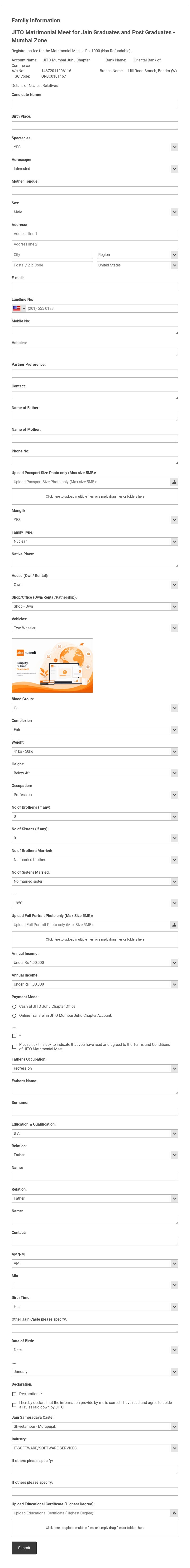 Matrimonial Meet Form JITO Template form template