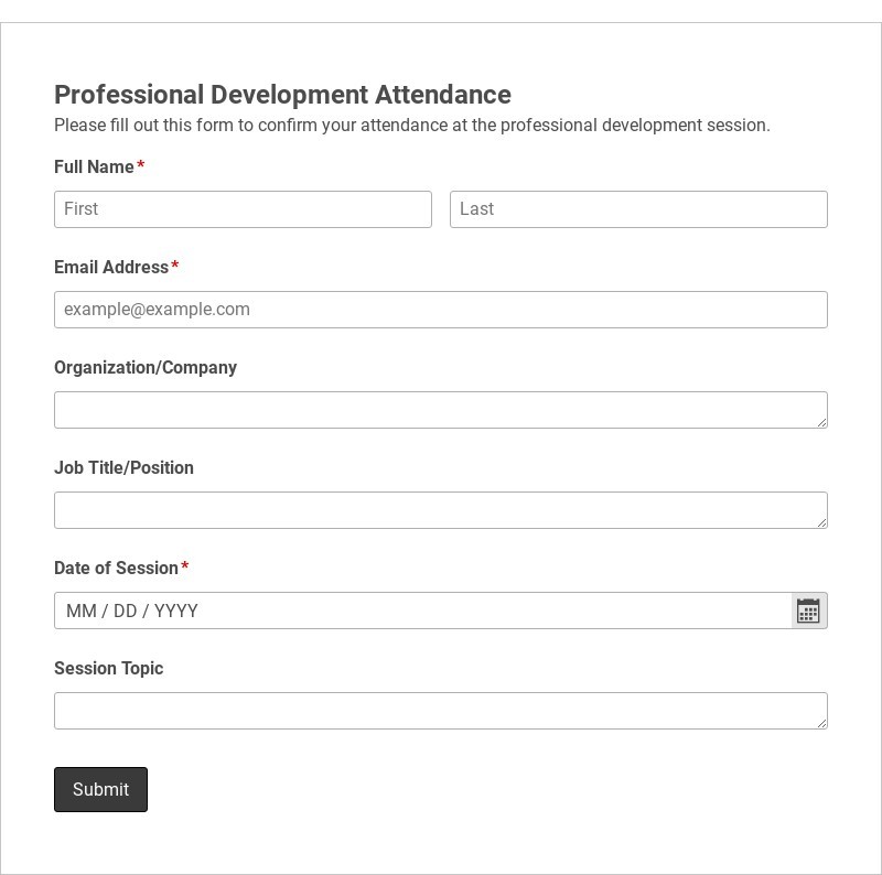 Professional Development Attendance Form
