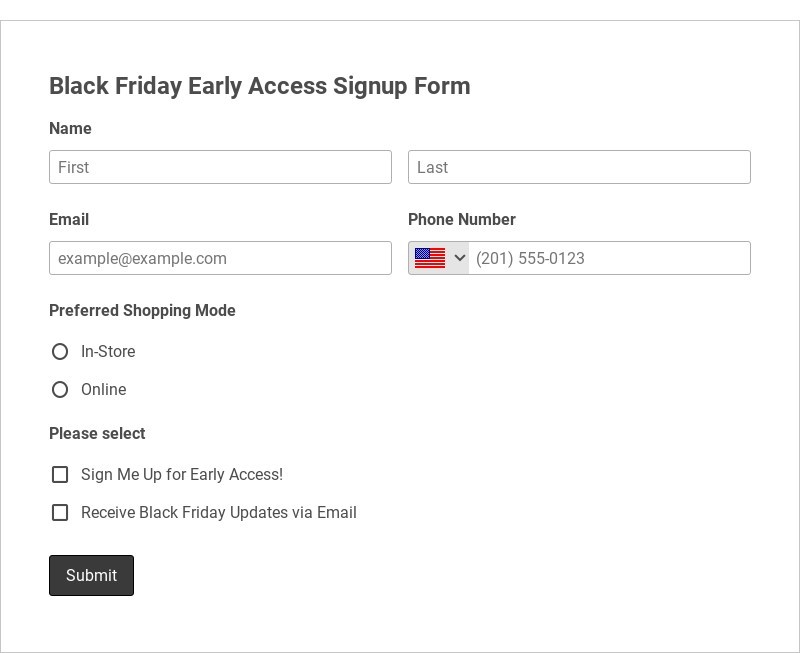Black Friday Early Access Signup Form Template form template