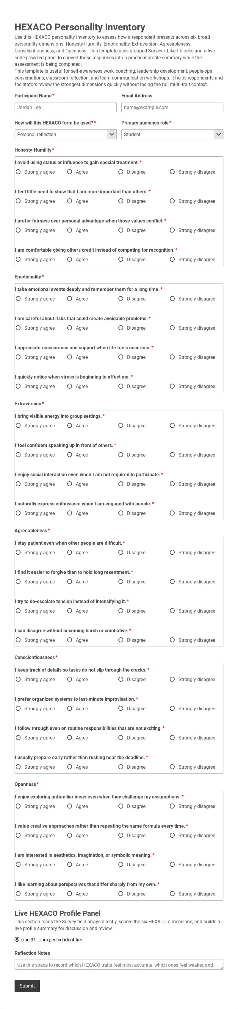 HEXACO Personality Inventory