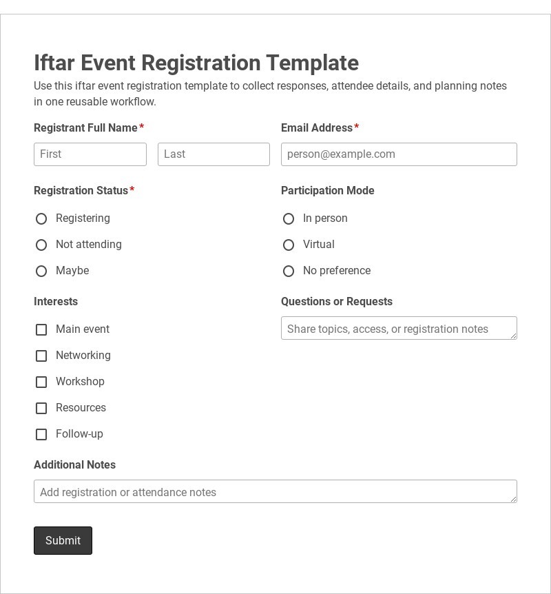 Iftar Event Registration Template form template