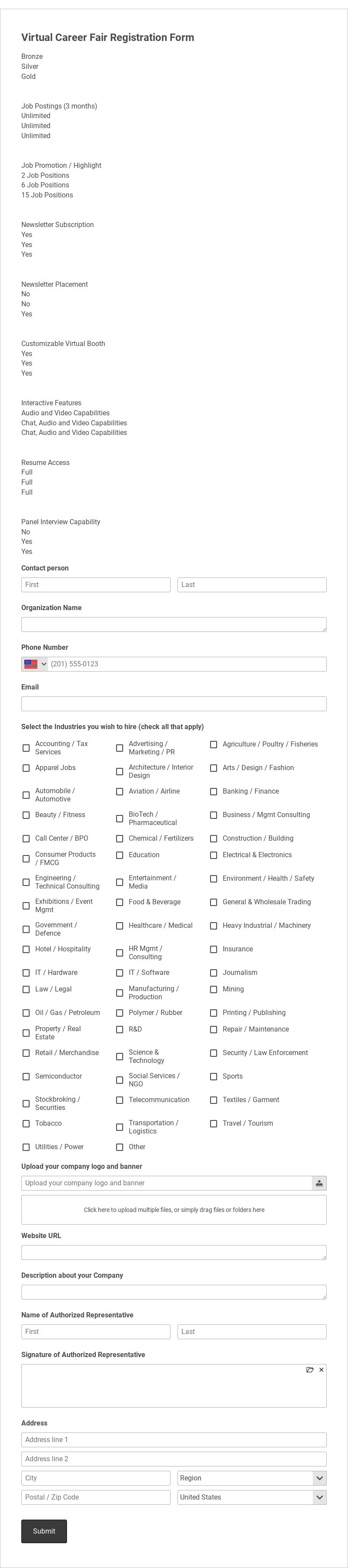 Virtual Career Fair Registration Form Template