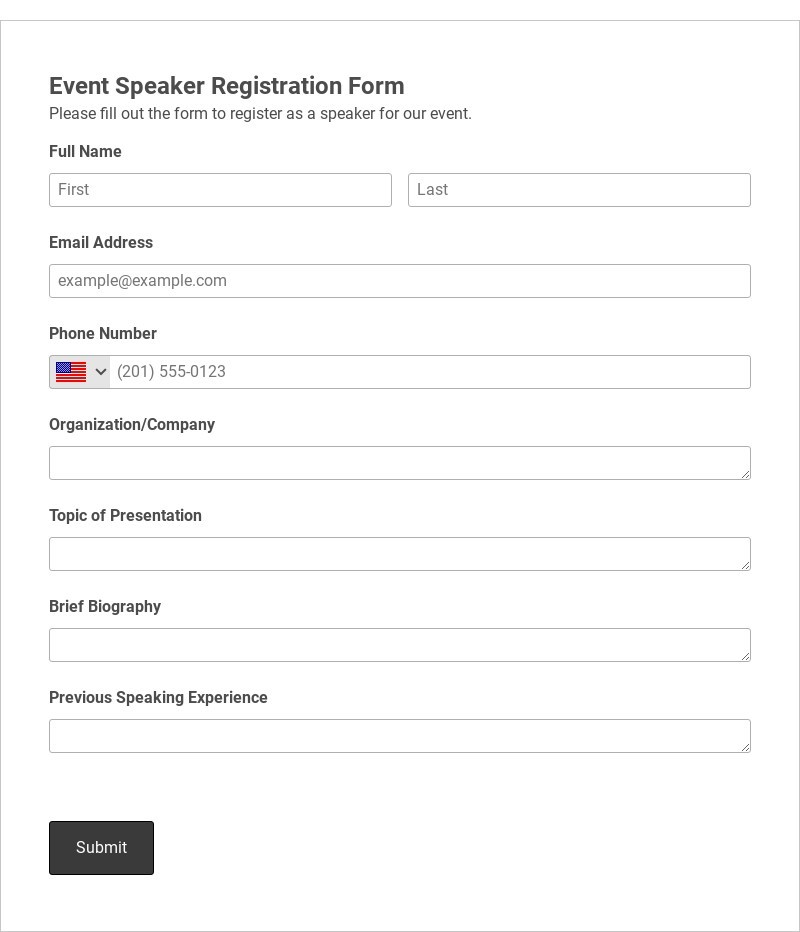 Event Speaker Registration Form Template form template
