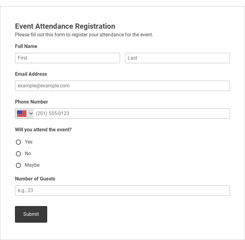 Event Attendance Registration Template form template