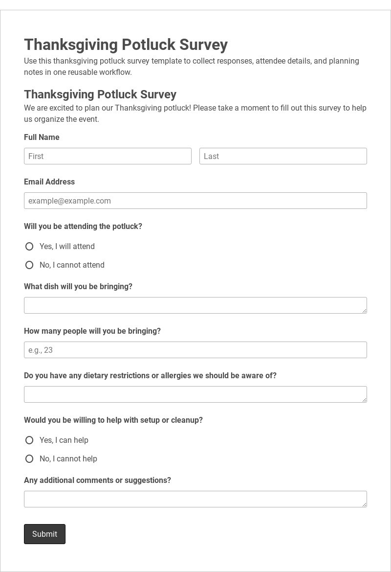 Thanksgiving Potluck Survey