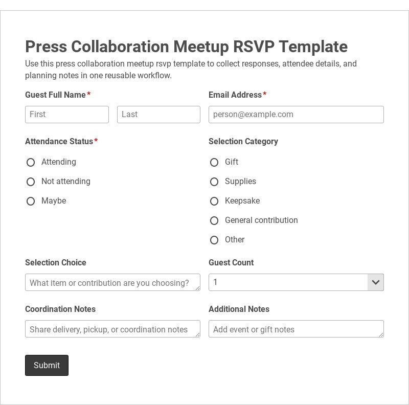 Press Collaboration Meetup RSVP Template