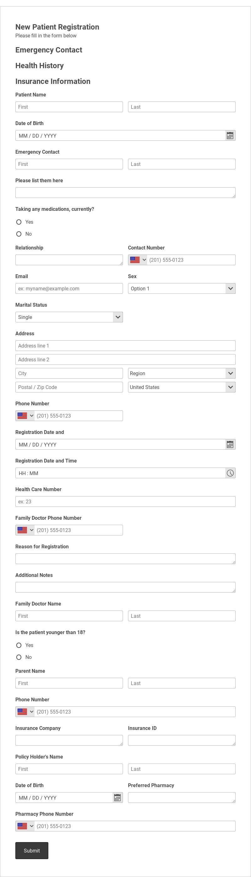 Hospital Patient Registration Form Template form template