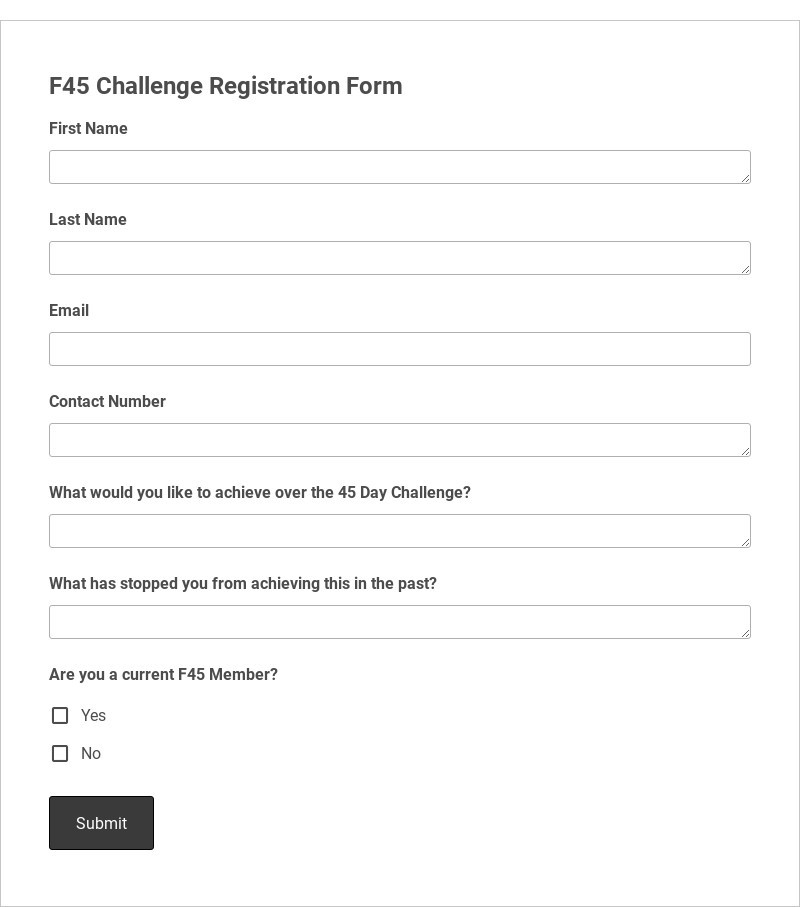 F45 Challenge Registration Form Template form template
