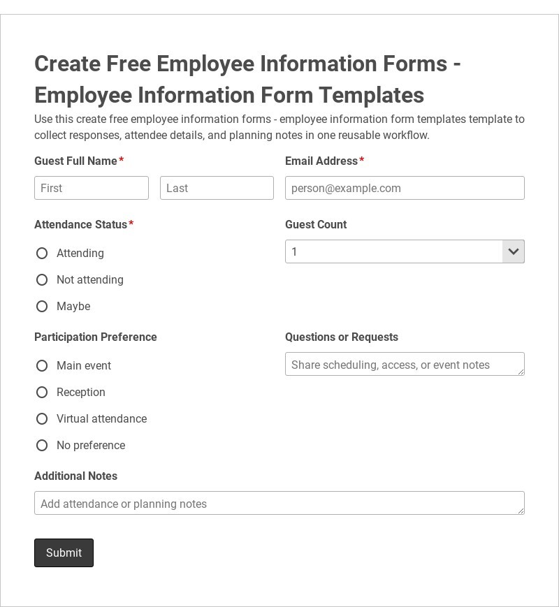 Create Free Employee Information Forms - Employee Information Form Templates form template