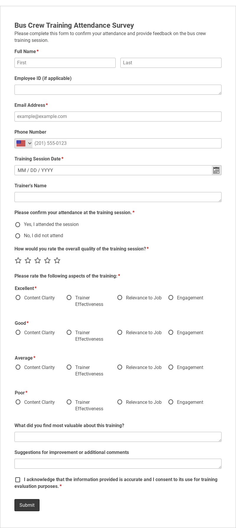 Bus Crew Training Attendance Survey