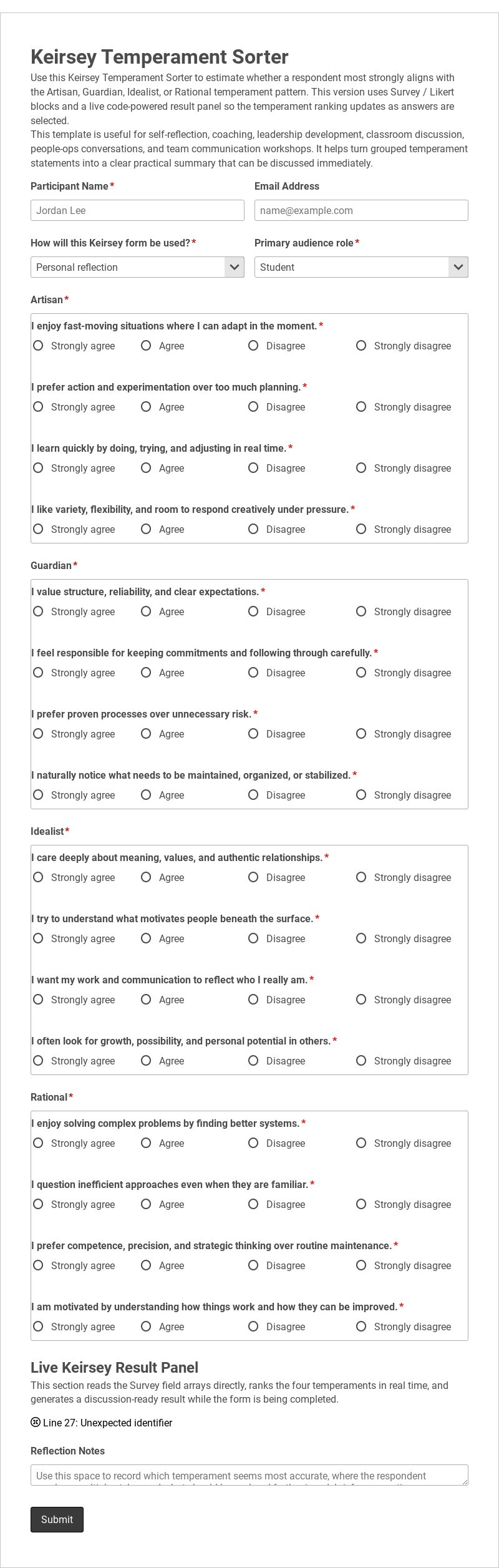 Keirsey Temperament Sorter