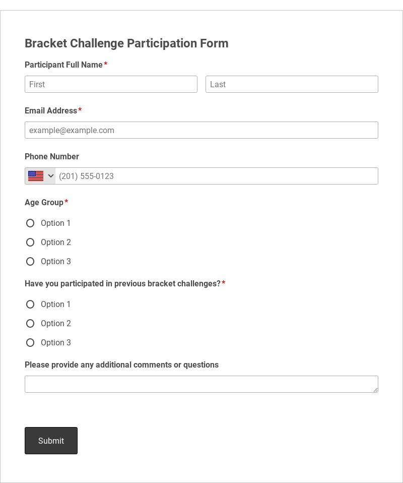 Bracket Challenge Participation Form Template form template