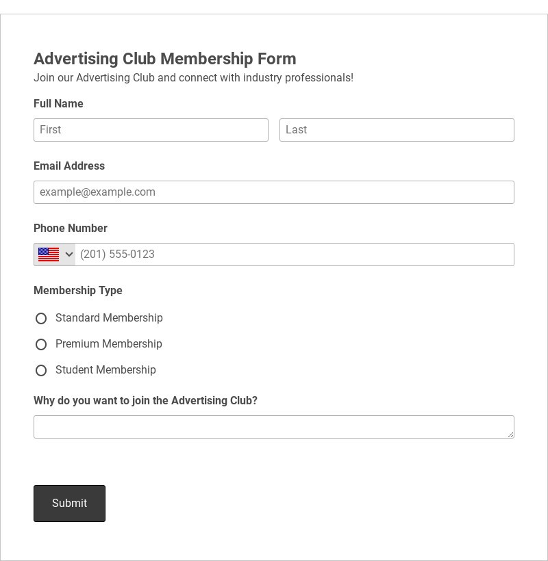 Advertising Club Membership Form Template form template