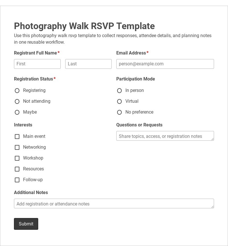 Photography Walk RSVP Template form template