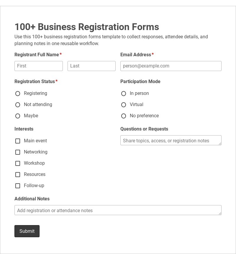 100+ Business Registration Forms form template