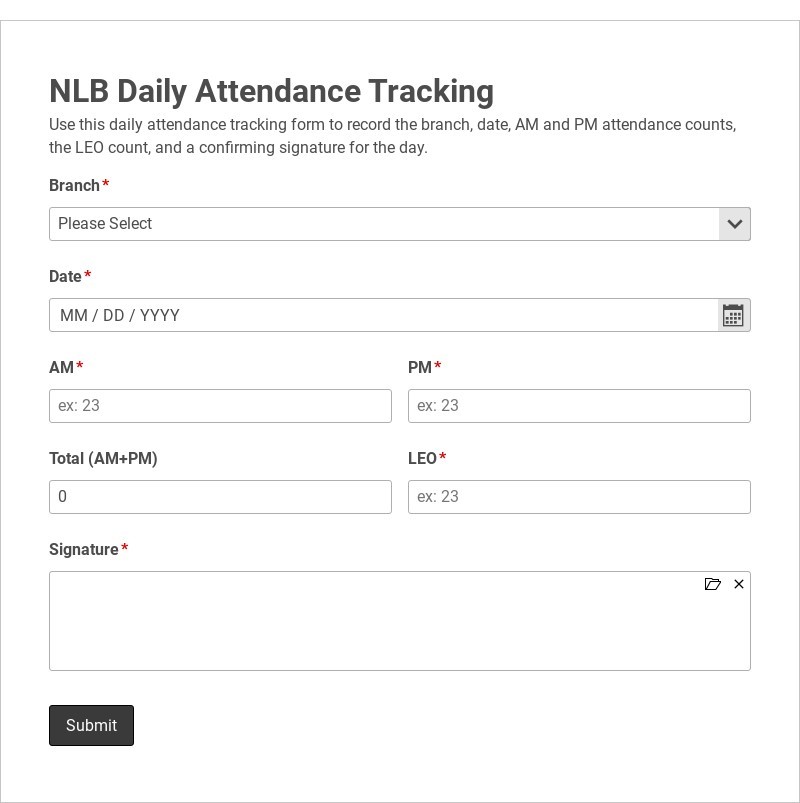 NLB Daily Attendance Tracking