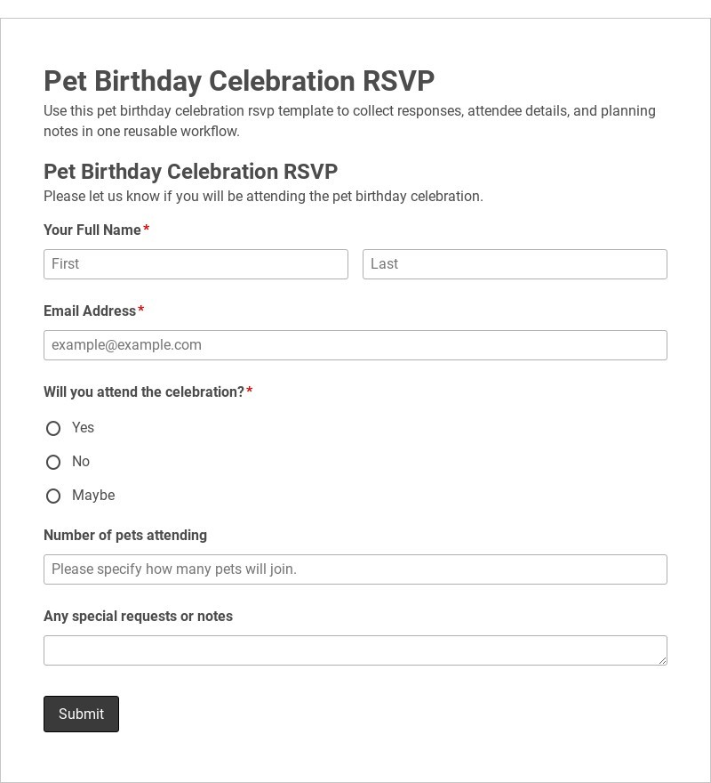 Pet Birthday Celebration RSVP