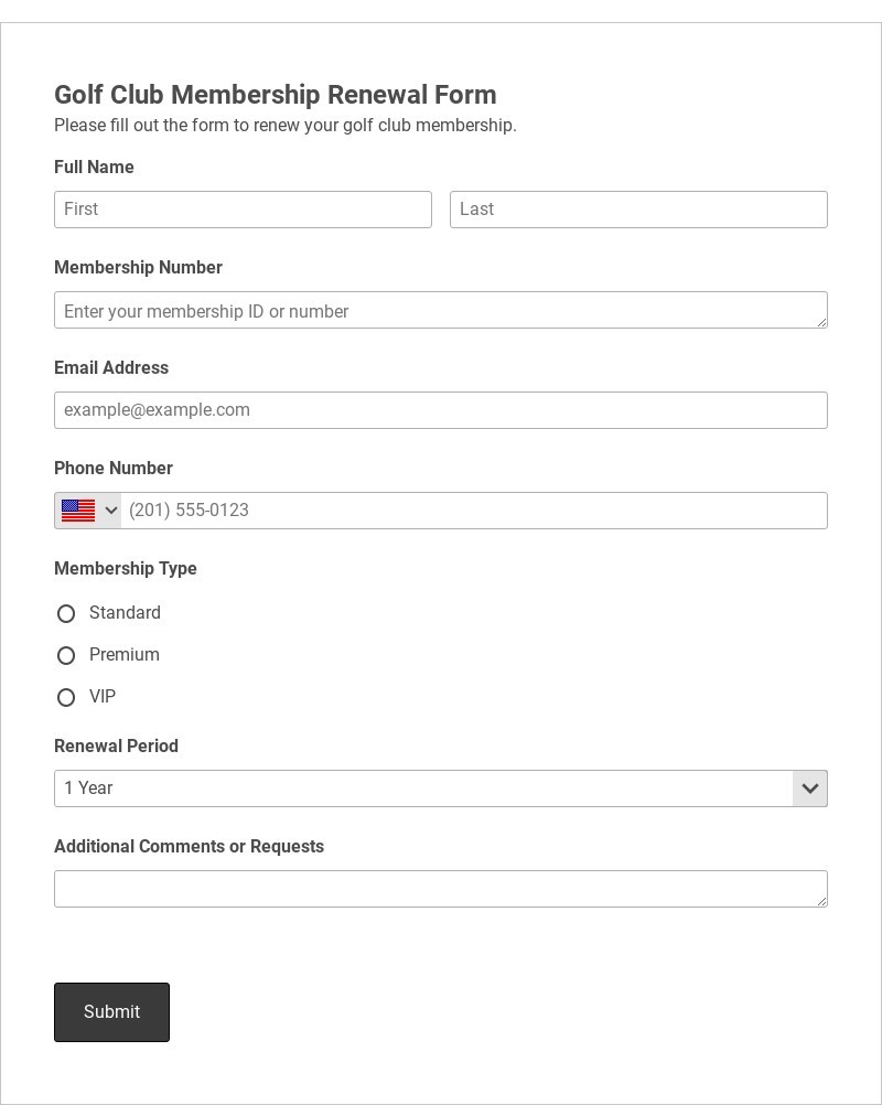 Golf Club Membership Renewal Form Template form template