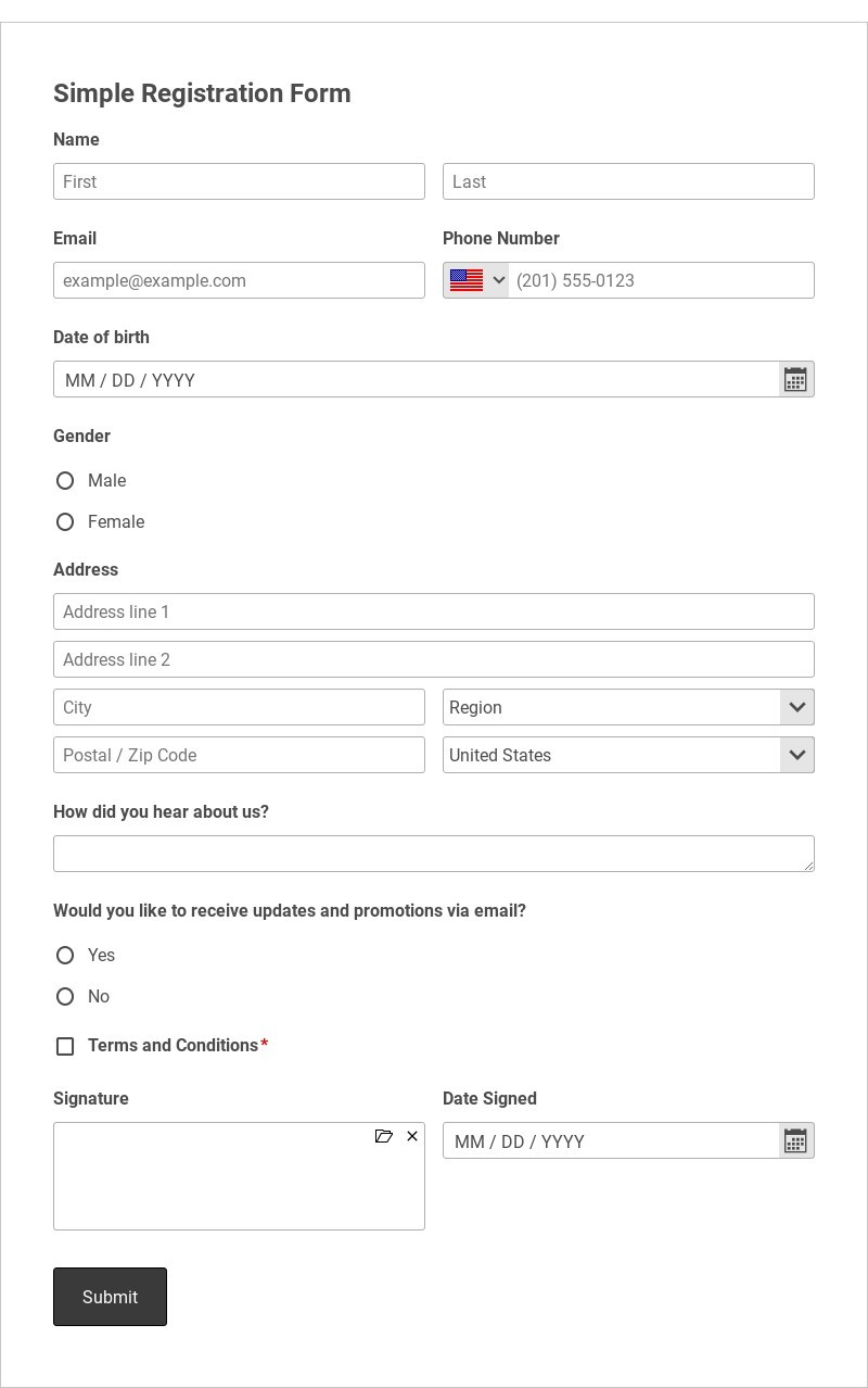 Simple Registration Form Template form template