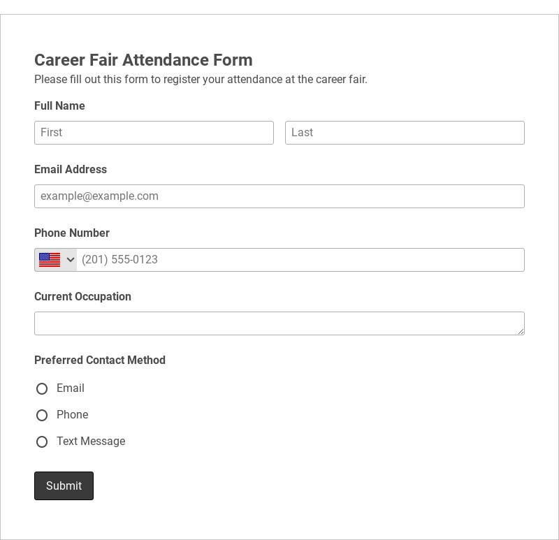 Career Fair Attendance Form