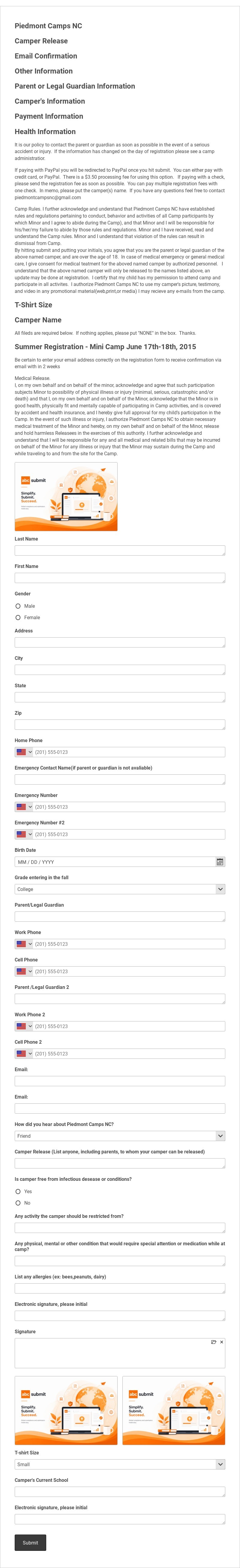Summer Sports Registration Form Template form template