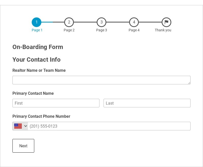 Real Estate On-Boarding Template form template