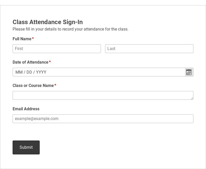 Class Attendance Sign-In Form Template form template
