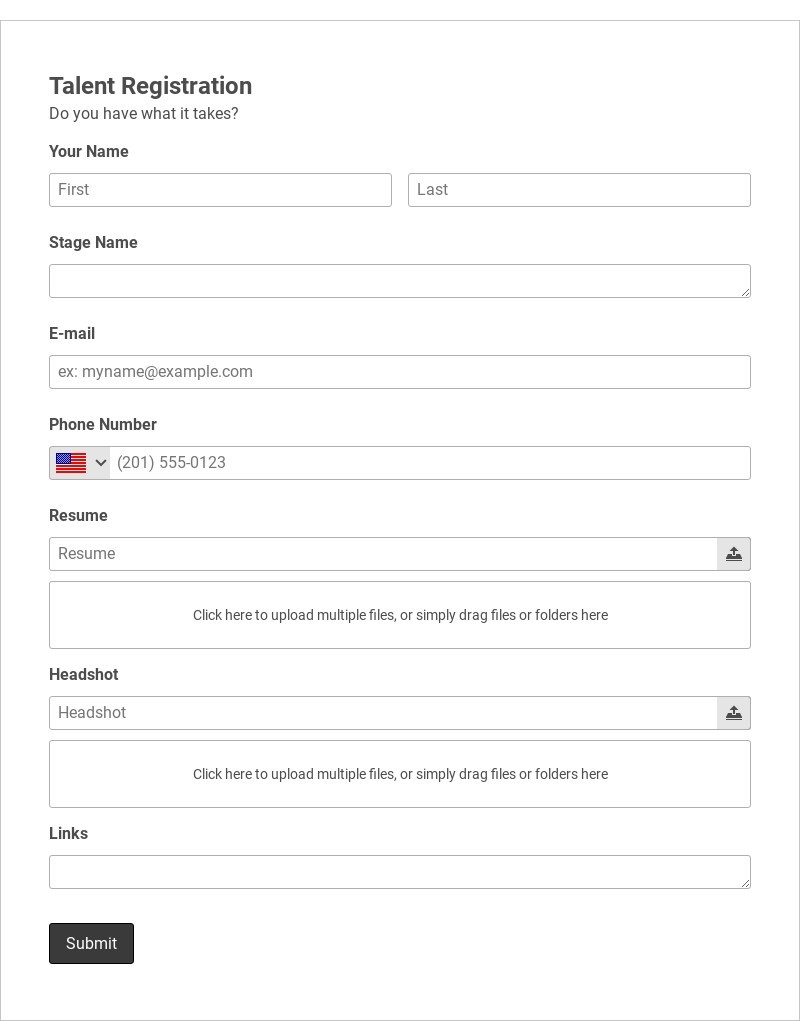 Talent Registration Form Template