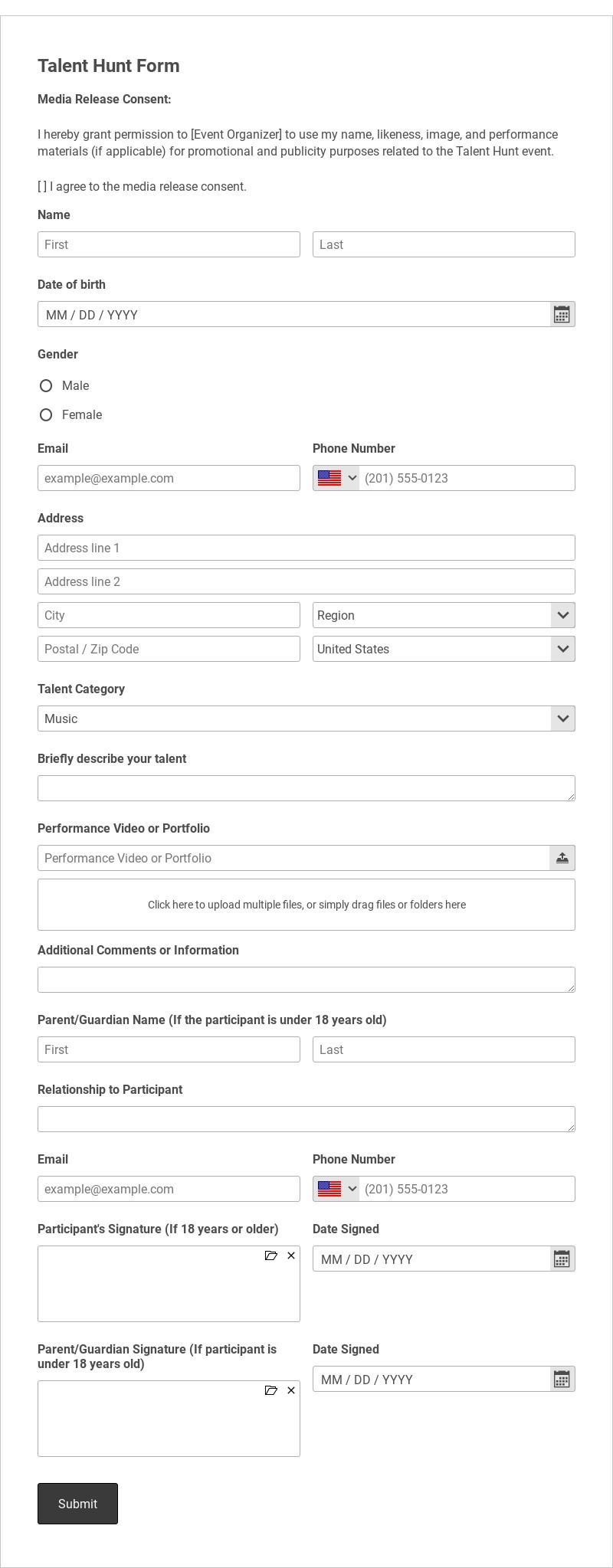 Talent Hunt Form Template