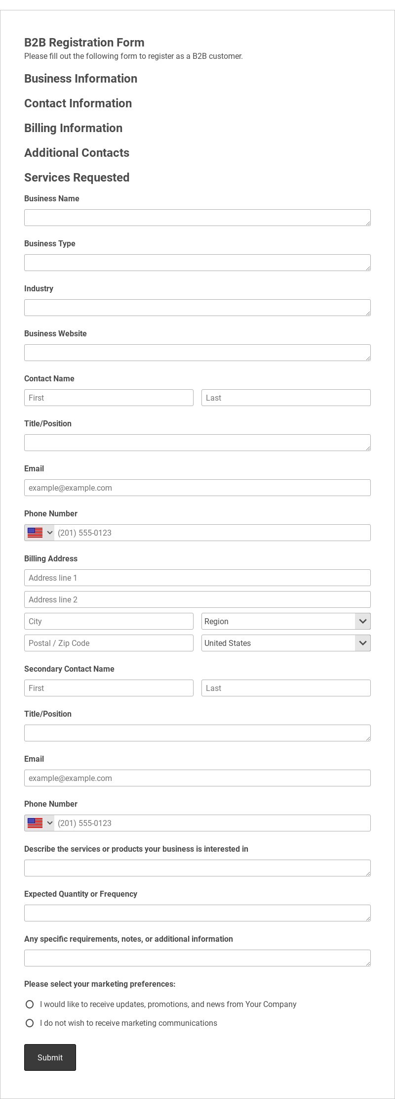 B2B Registration Form Template form template