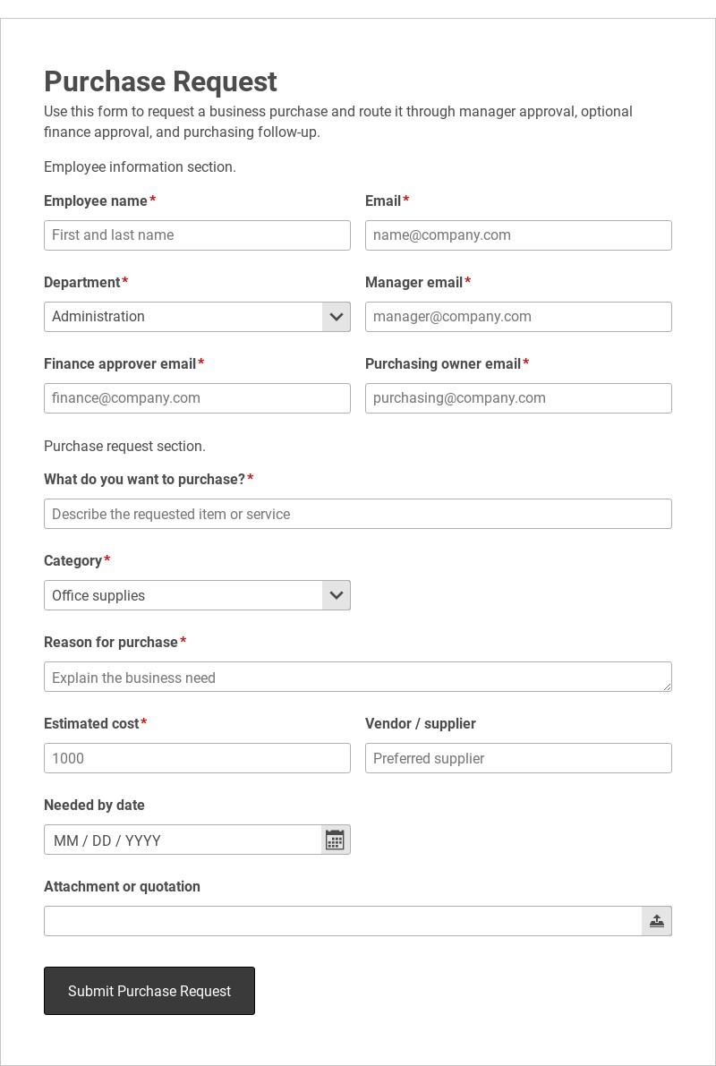 Purchase Request form template