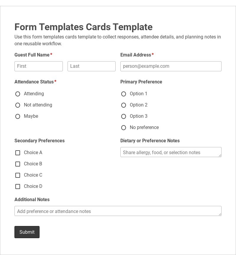 Form Templates Cards Template form template