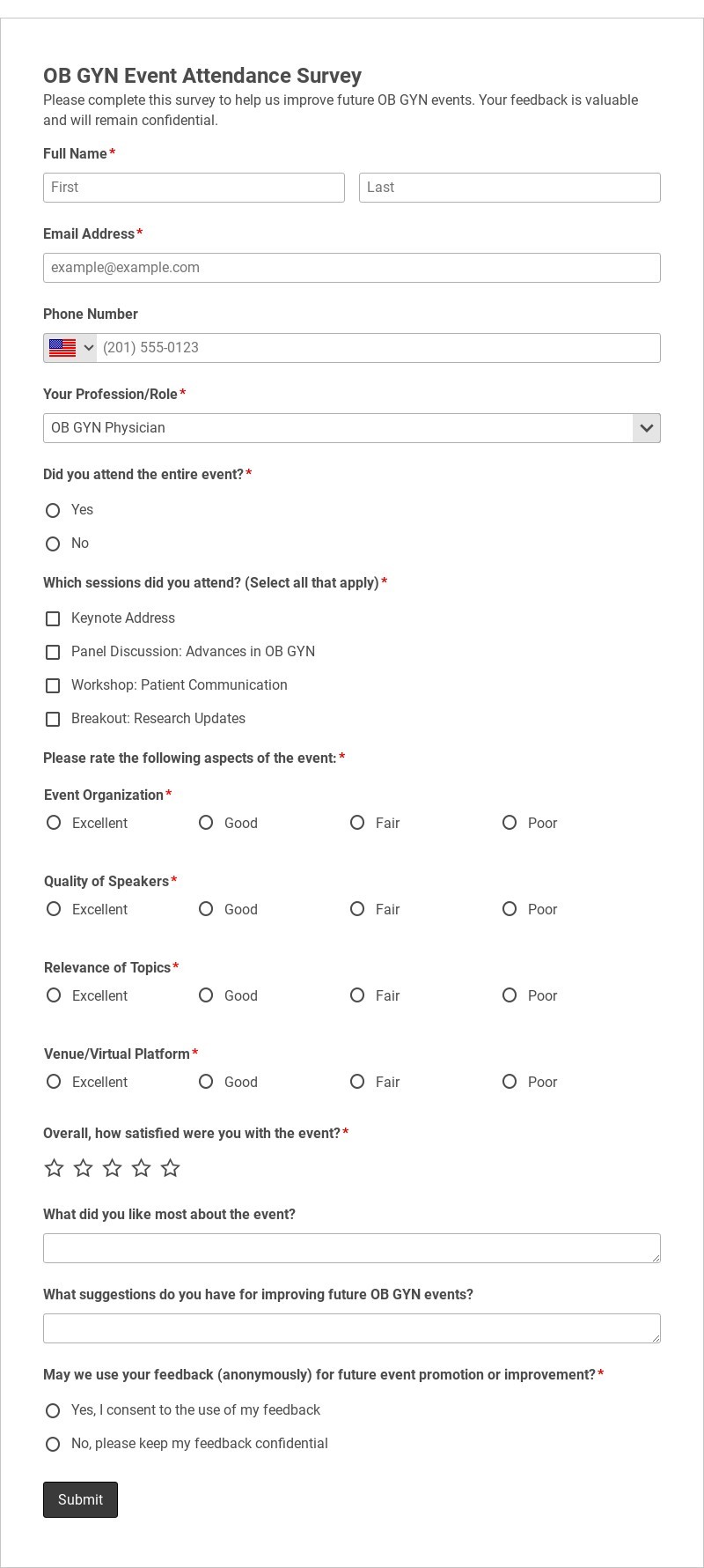 OB GYN Event Attendance Survey Template form template