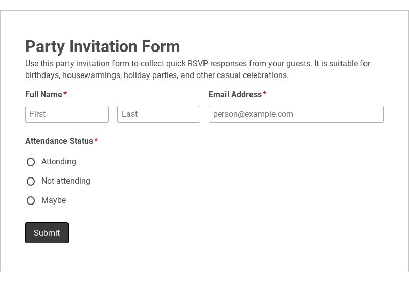 Party Invitation Form