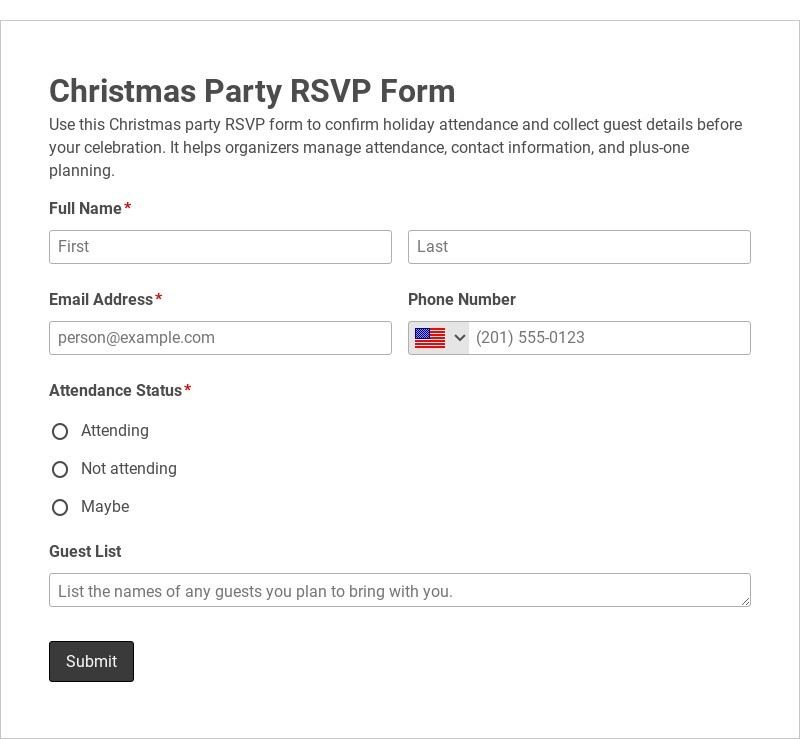 Christmas Party RSVP Form