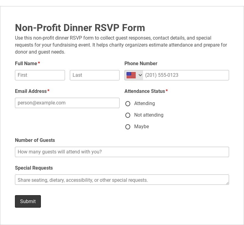 Non-Profit Dinner RSVP Form