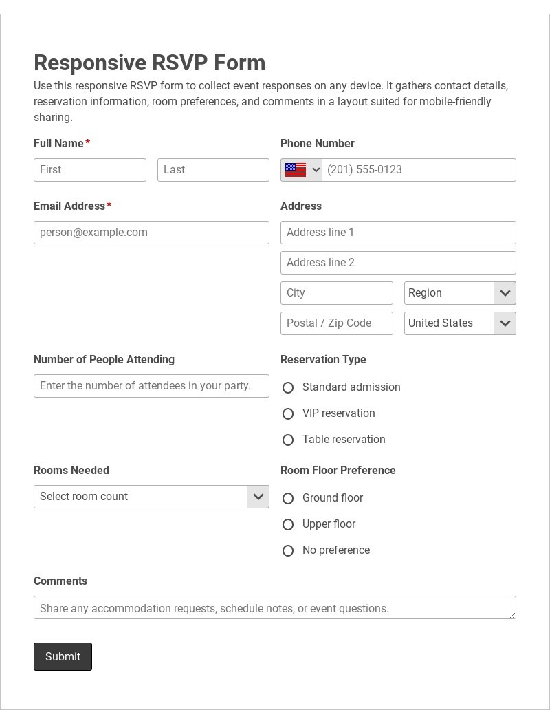 Responsive RSVP Form